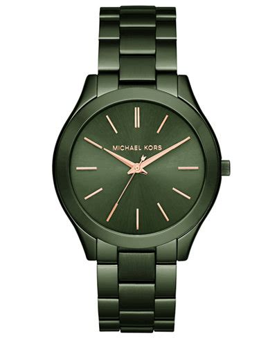 michael kors slim runway olive tone watch